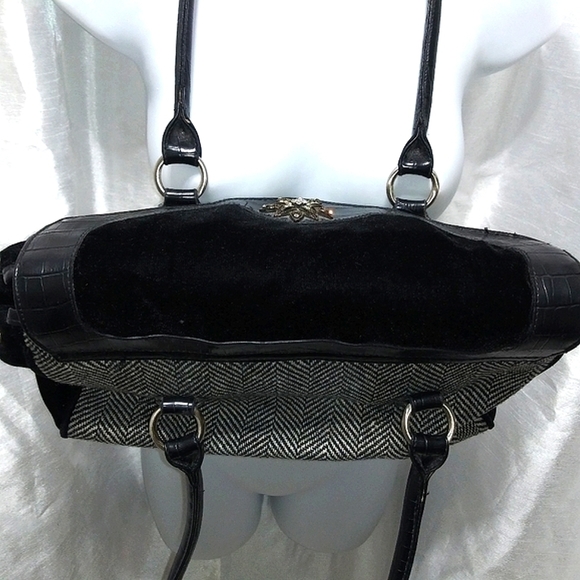 ELEGANT Black Velvet Plaid Houndstooth PURSE Bag with Crystal Decor & Sparkle - Picture 5 of 11